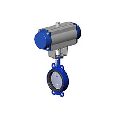 Válvula mariposa wafer – cuerpo fundición  dúctil – mariposa inox 316 – controlado por actuador neumatico doble efecto