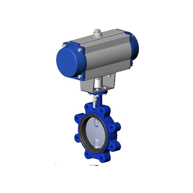 Válvula mariposa orejas roscadas – cuerpo fundición  dúctil – mariposa inox 316 – controlado por actuador neumatico simple efecto
